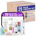 Trektote Bulk Hygiene Kit For Women – (25 Pack) 15 Piece Set – Featuring Top Trusted Brands, TSA Compliant, Bulk Travel Essentials, Includes Shampoo And Conditioner, Lotion, Toiletry Bag & More