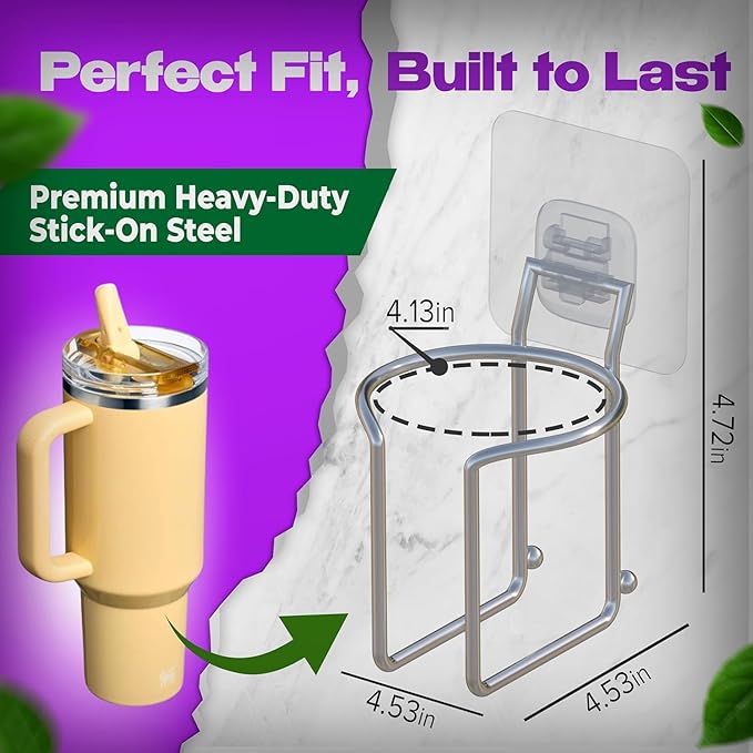 Skywin Large Cup, Water Bottle & Tumbler Holder Organizer (Adhesive Mount)- 2 Pack – Heavy-Duty Stainless Steel Drink Holder for Boats, Trucks, Cars, RVs & Yachts, Fits Large Tumblers, Bottles & Cans