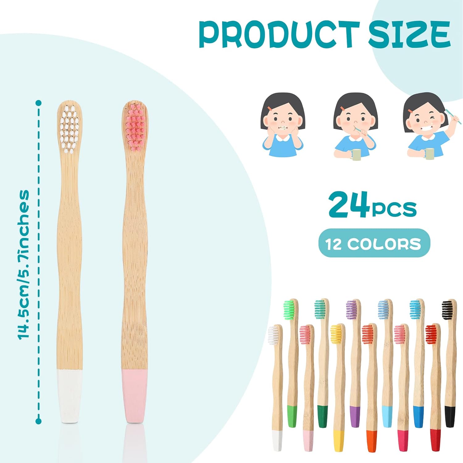 Estune 24 Pcs Kids Bamboo Toothbrushes Soft Bristle Individually Wrapped Toddler Toothbrush Manual Travel Tooth Brushes for Kids Children Adults School Travel Teeth Oral Supplies 5.7 Inch