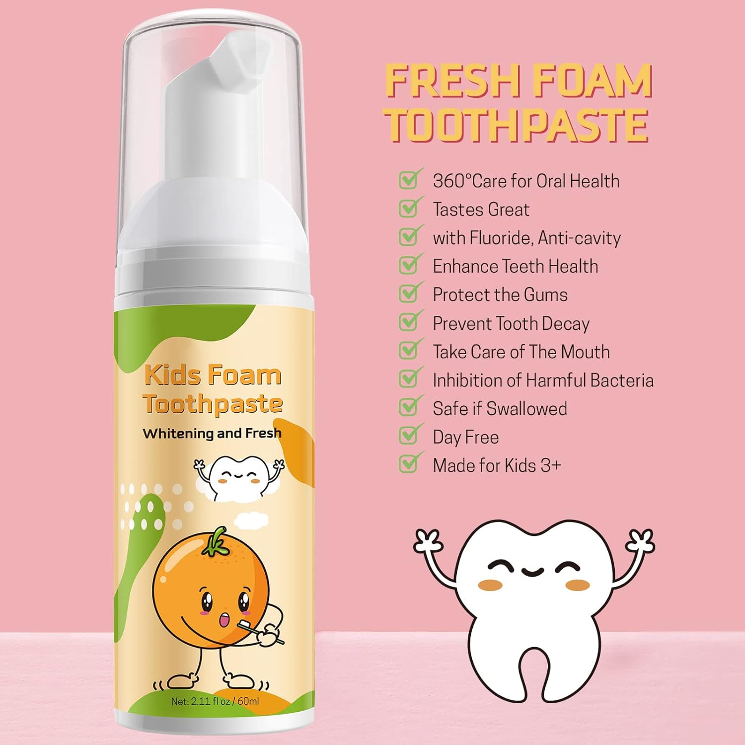 Foam Toothpaste Kids, Toddler Toothpaste with Low Fluoride, Mouthwash for Dental Care, Kids Toothpaste for U-Shape Electric Toothbrush