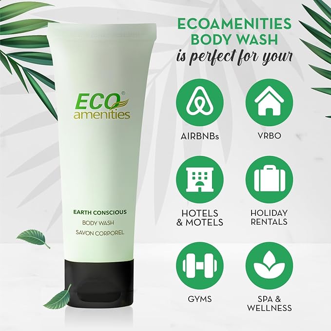 ECO amenities Body Wash Tubes - Leak-Proof Travel Toiletries - Bulk Body Wash & Hotel Soap - Natural Shower Gel & Liquid Soap - 1 fl oz, Pack of 72, Green Tea