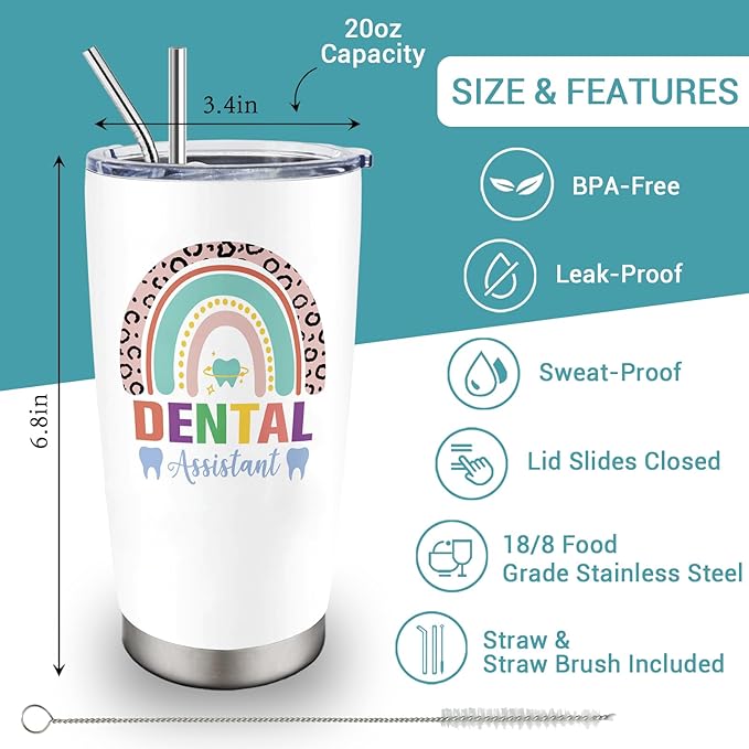 Dental Assistant Gifts for Women Men, Christmas Gifts for Dental Assistant, Appreciation Gift for Deatal Assistant, Dental Gift for Deantal Assistant, 20 oz Stainless Steel Tumbler