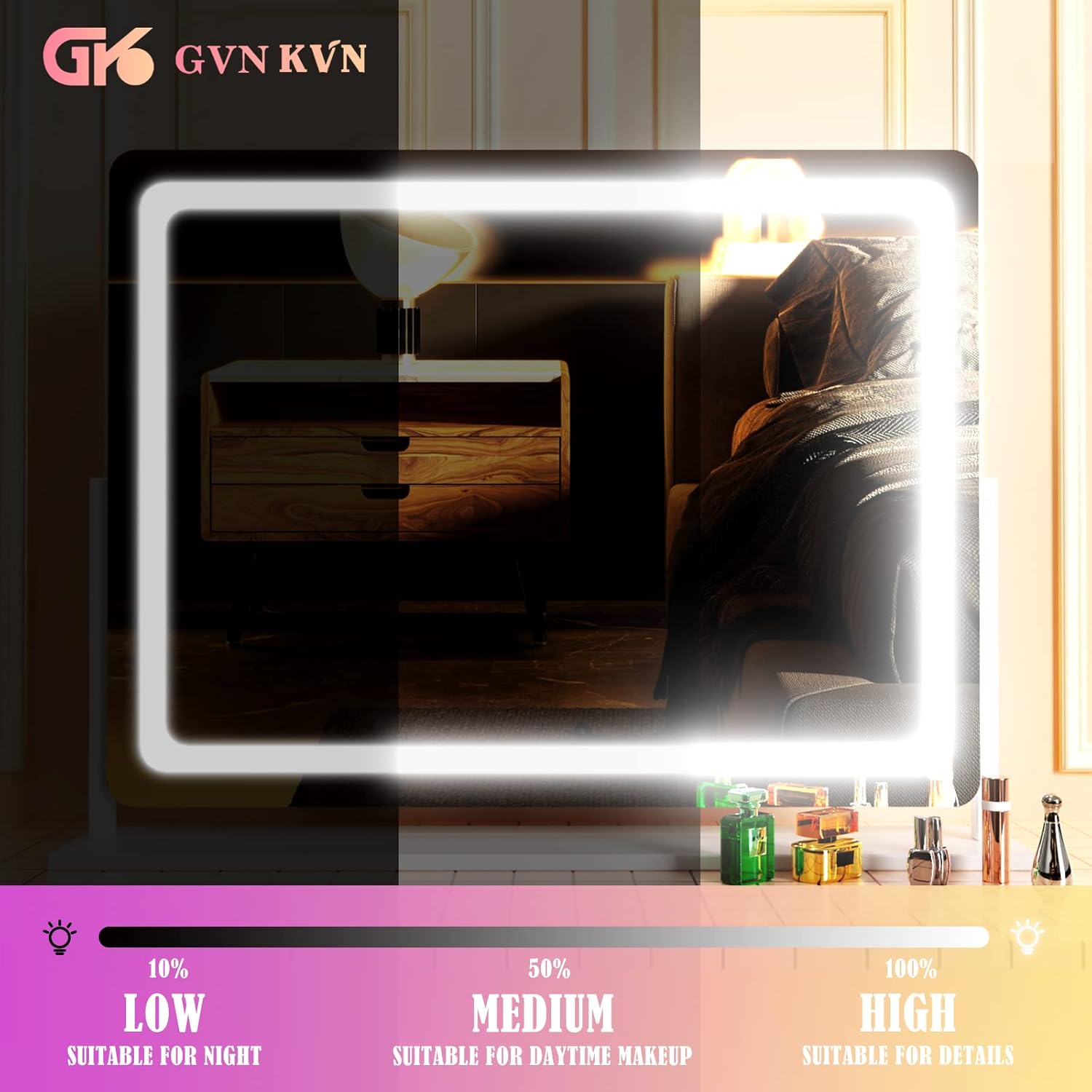 Makeup Vanity Mirror with Lights 32" x 24" Large LED Makeup Mirror, Light up Mirror with 10X Magnification and USB Charging Port, with Dimmable 3 Modes, Touch Screen Control Round White