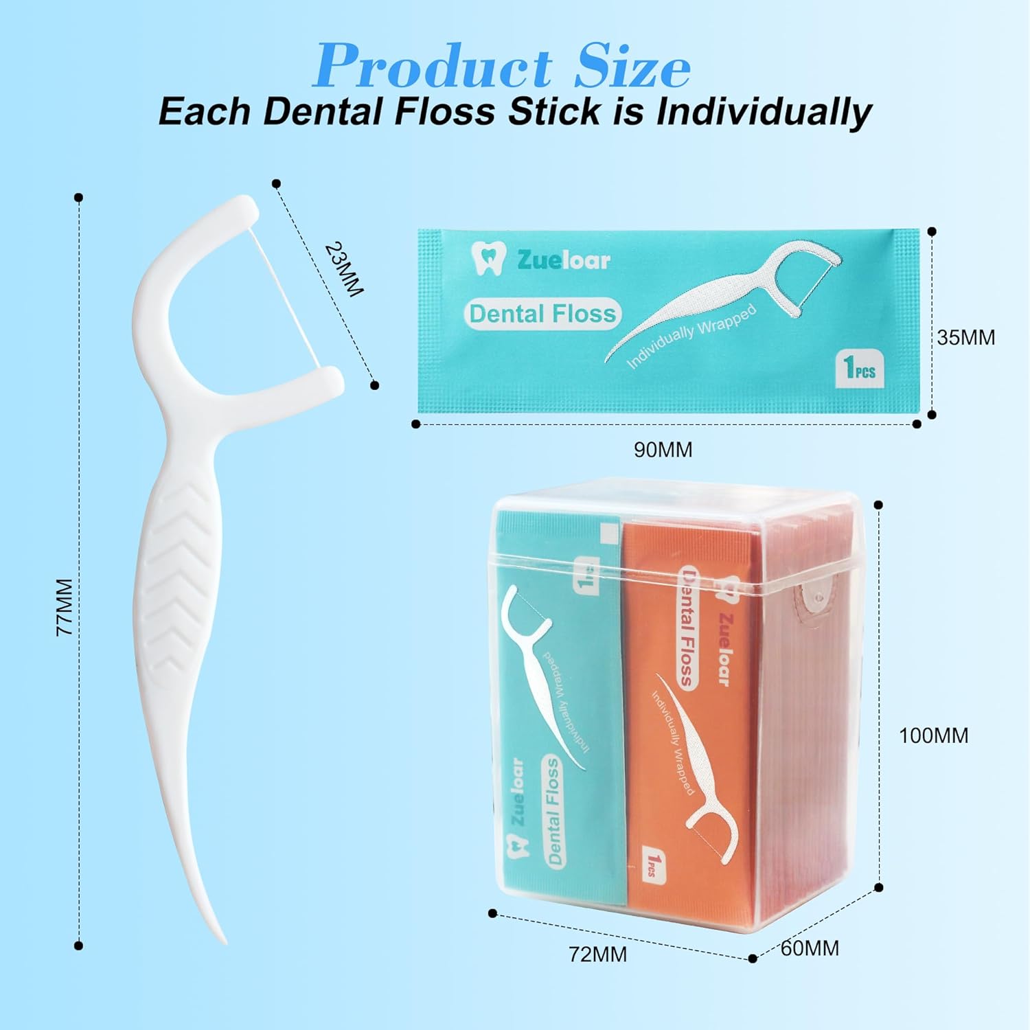 Individually Wrapped Dental Floss Picks, Zueloar Floss Singles Case,50 Count Tooth Flossers for Travel Hotel Restaurant Party Office Car, Oral Care and Clean Teeth for Adults Kids (50)