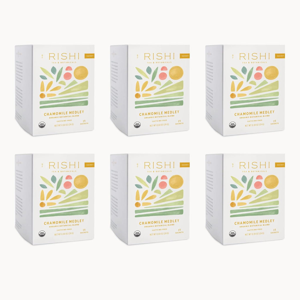 Rishi Tea Chamomile Medley Herbal Tea - Organic, Caffeine Free Sachet Tea Bags, Sleep Friendly Calming Chamomile Flowers with Lemon Verbena & Mint - 15 Count (Pack of 6)