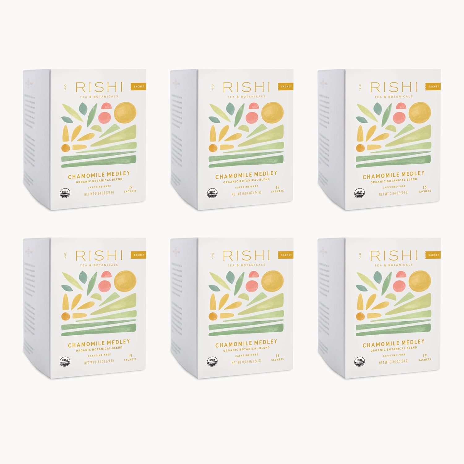 Rishi Tea Chamomile Medley Herbal Tea - Organic, Caffeine Free Sachet Tea Bags, Sleep Friendly Calming Chamomile Flowers with Lemon Verbena & Mint - 15 Count (Pack of 6)
