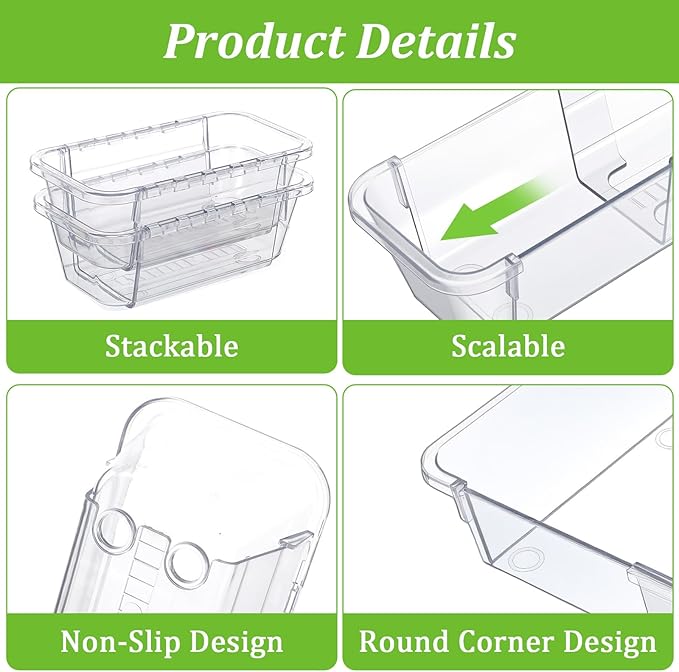 15-Piece Extendable Drawer Organizer Set, 2-Size Adjustable Clear Plastic Storage Bins for Bathroom Vanity, Makeup, Kitchen Utensils & Office Supplies