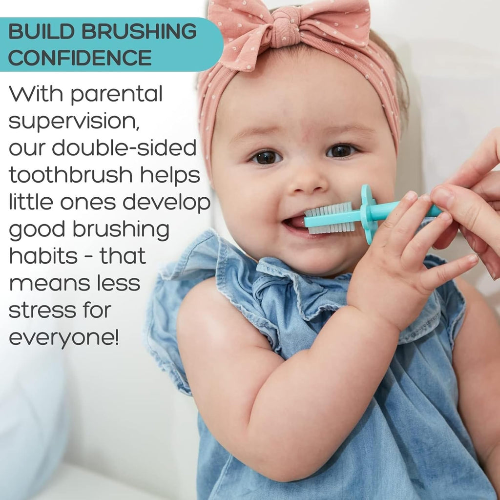 grabease Toddler Toothbrush Double Sided - Baby Training Toothbrush Set with Safety Guard & Finger Brush - Soft Silicone Bristles for Teething Relief - 1 Count, Gray