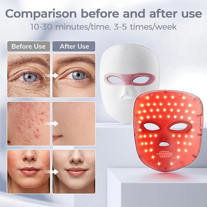 Red Light Therapy for Face LED Face Mask Light Therapy Cordless USB Rechargeable,Red Mask for Home Working Travel Yoga Sleep
