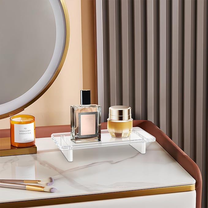 2Pack Acrylic Counter Tray Organizer. Multi-Purpose Kitchen & Bathroom Sink Tray Decor for Soap, Perfume, Vanity, Candles, Plants - Countertop Holder, Space-Saving Modern Home Décor （Small ）