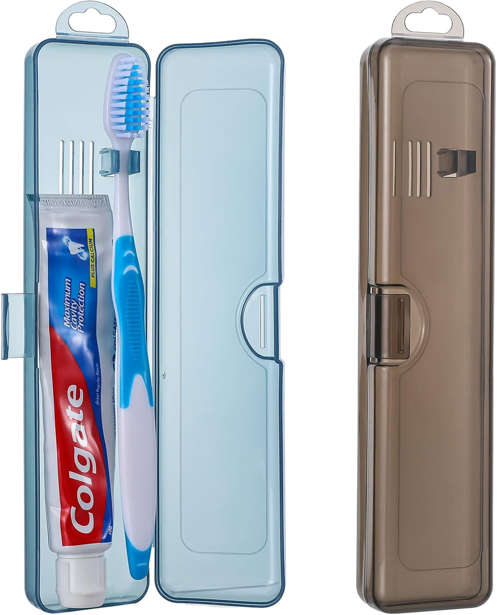 2 Pack Toothbrush Holder Travel Case,Tooth Brush Case Travel 7.9 x 1.8 x 1.1 in,Portable Plastic Toothbrushes Travels Holder with Secure Seal, Gray & Blue