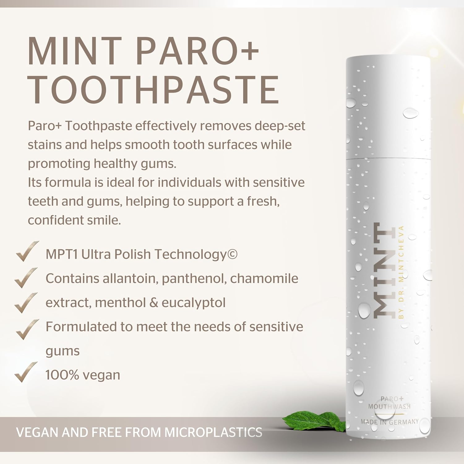 MINT PARO+ Toothpaste - Fluoride-Free - Innovative Formula - Care for Teeth and Gums - Against periodontal Disease, Gum Irritation, Bleeding Gums - by Dr. Mintcheva