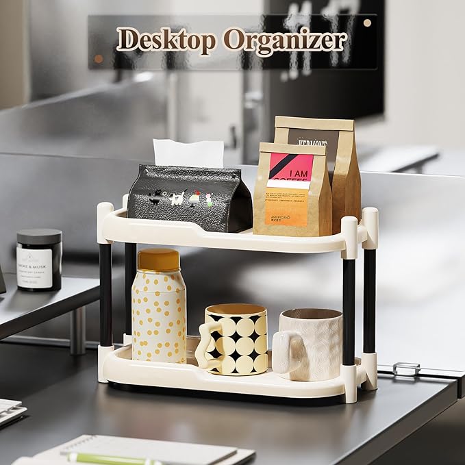 MARTY Bathroom Counter Organizer 2 Tier Makeup Organizer Countertop for Vanity Skincare Perfume Cosmetic Holder Spice Rack Storage Shelf for Bathroom Dresser Kitchen Coffee Station (White)