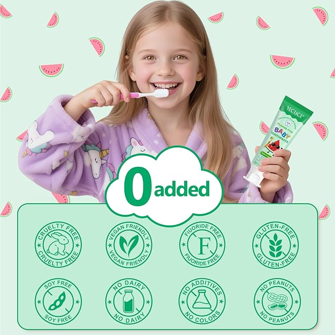 Kids Toothpaste Watermelon Flavor, Swallowable Toothpaste with xylitol and Vitamin E, Fights Plaque, Designed for Children, 2.1OZ
