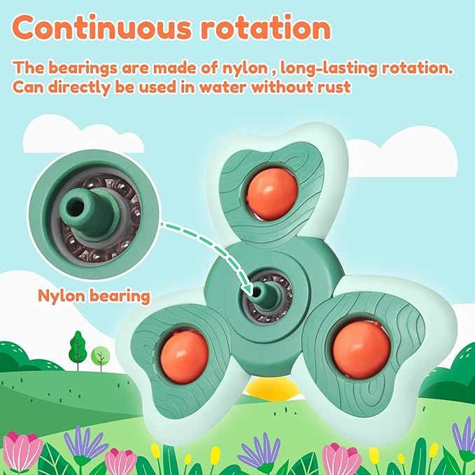 Vanmor Baby Suction Cup Spinning Top Toys, Suction Spinner Toys for Babies, Window Suction Toys for Baby High Chair Tray Bath Table Airplane Travel, Sensory Toys & Best Gift for Toddlers 1-3 (4 Pcs)