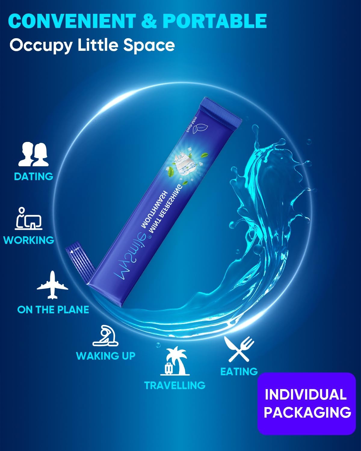 MySmile Mouthwash Alcohol Free, Mouth Wash for Adults, Travel Mouthwash Helps Kill 99% of Bad Breath Germs, Prevents Cavities, Fluoride Free, Fresh Mint, 30 Uses (0.41 Fl Oz (Pack of 90))