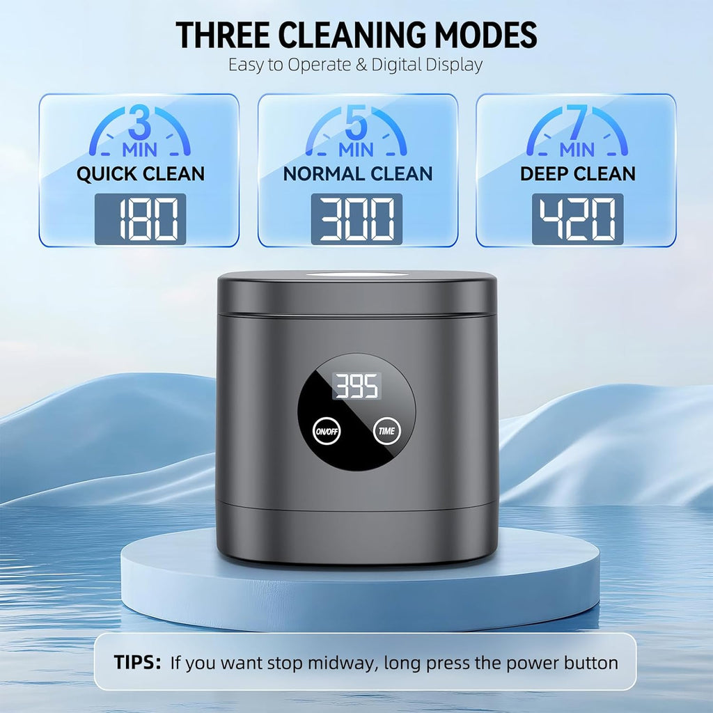 TEBAL Ultrasonic Retainer Cleaner Machine, 52kHz Ultrasonic Denture Cleaner for Night Guards, Braces, Toothbrush Heads, Jewelry and More, Ultrasonic Cleaner for Retainers with 250ML Capacity, Black