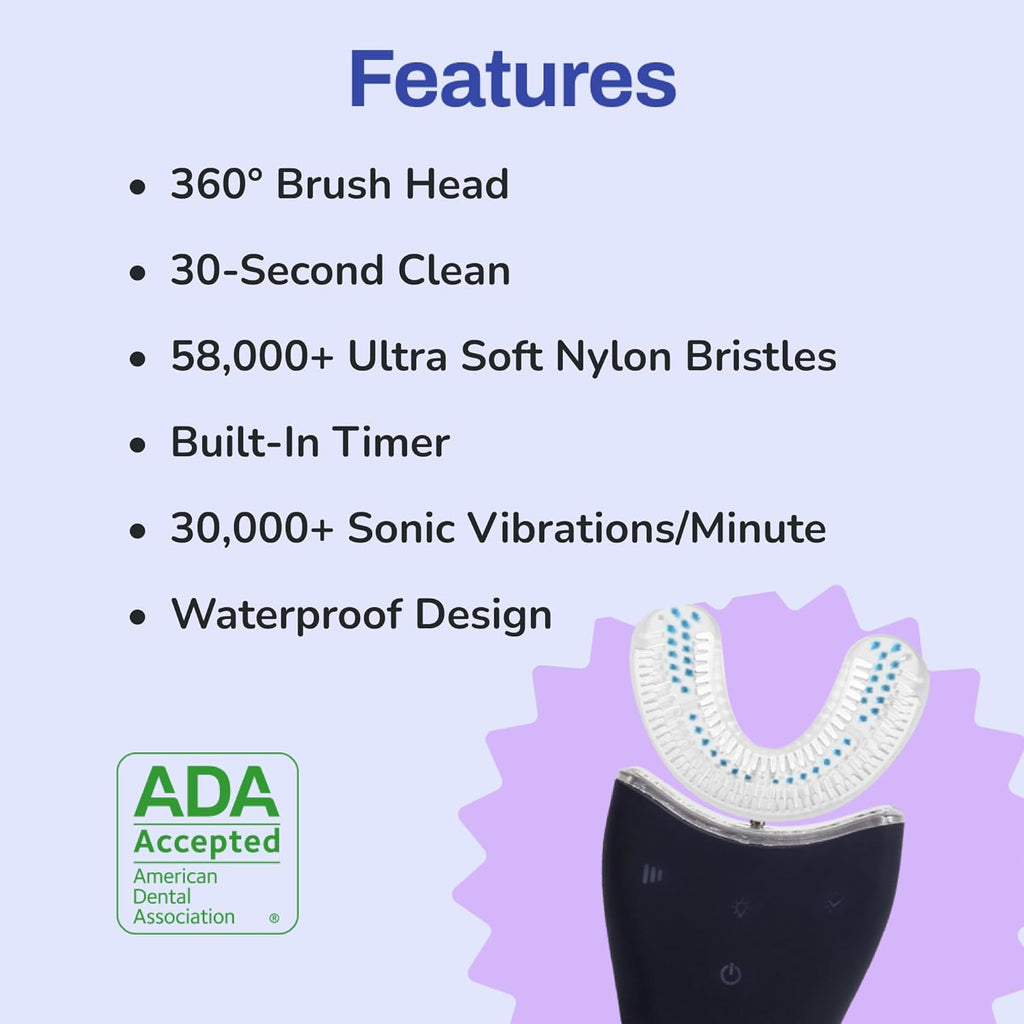 autobrush Sonic Pro Electric Toothbrush – Only ADA Accepted U-Shaped Brush, Clinically Proven Up to 5.1X Better Cleaning, 30-Second Full Mouth 360 Clean, Rechargeable, Waterproof, Black, Ages 9-12