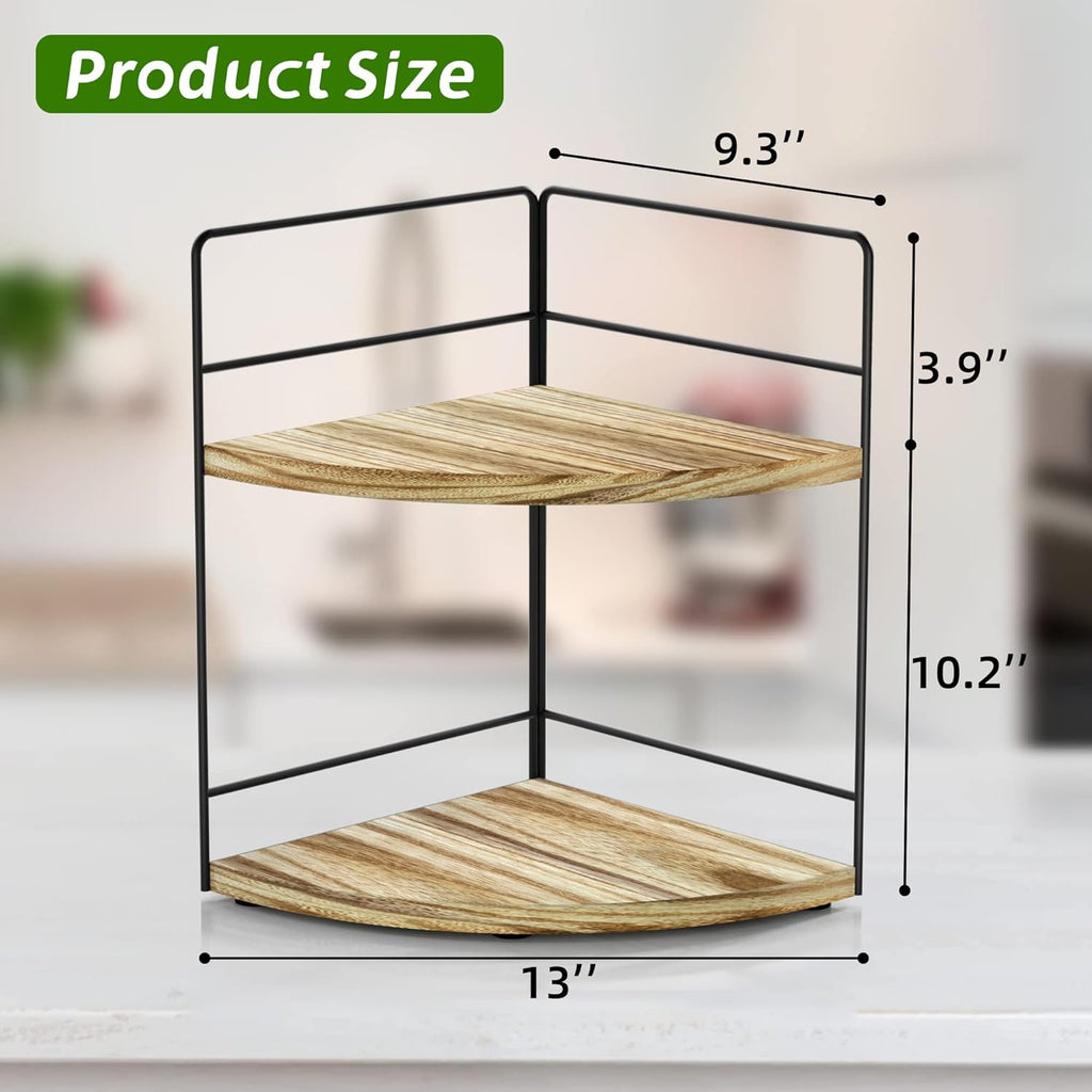 ZGO 2-Tier Bathroom Counter Organizer, Corner and Makeup Organizer for Vanity and Kitchen Counter, Wood