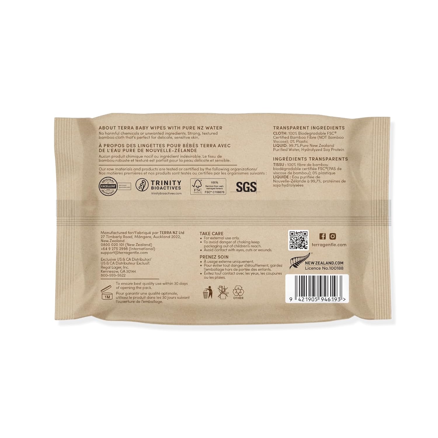 Terra Bamboo Water Baby Wipes Travel Pack: 99.7% Pure New Zealand Water, 100% Biodegradable Bamboo Fiber, 0% Plastic, Unscented Baby Wipes for Sensitive Skin, 1 TRAVEL Pack of 24 Wipes