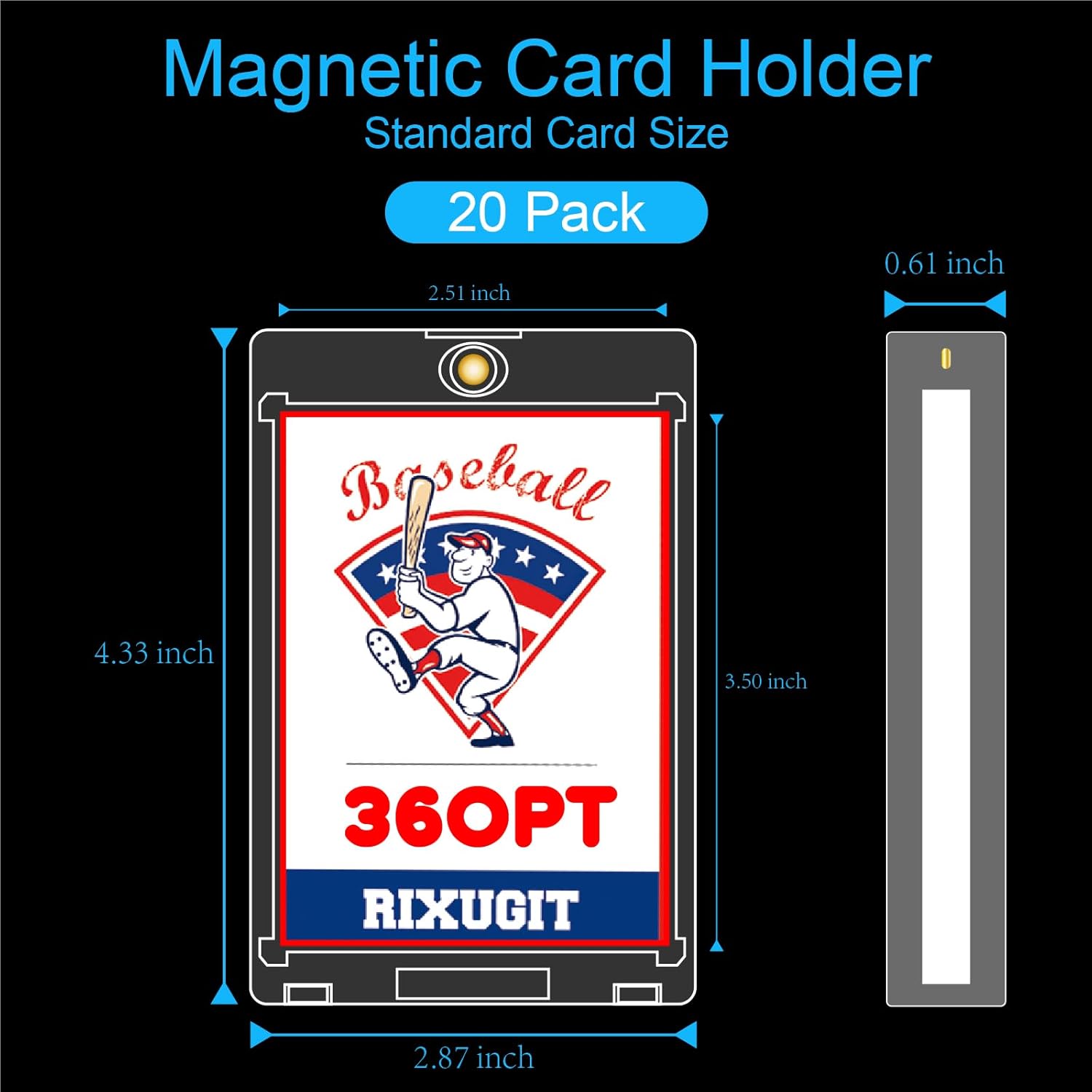 20-Pack Magnetic Card Holder - 360PT One Touch Card Case for Baseball, Football, Basketball, Hockey, Sports Card, Gaming Sports Cards, Perfect for Securely Storing Thick Trading Card Collections