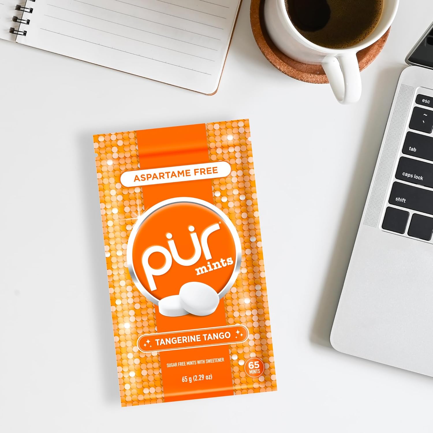 PUR Mints | Aspartame Free Breath Mints | Made with Xylitol | Sugar Free, Vegan, Gluten Free | Natural Tangerine Tango Flavor | 65 Pieces in Re-Sealable pouch (Pack of 1)
