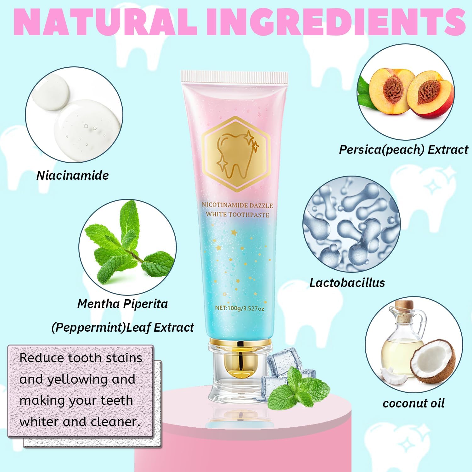 2PCS Niacinamide Whitening Toothpaste, Intensive Stain Removal & Teeth Brightening for Fresh Breath, Deep Cleaning, Enamel Safe & Gum Care (2 Pack)