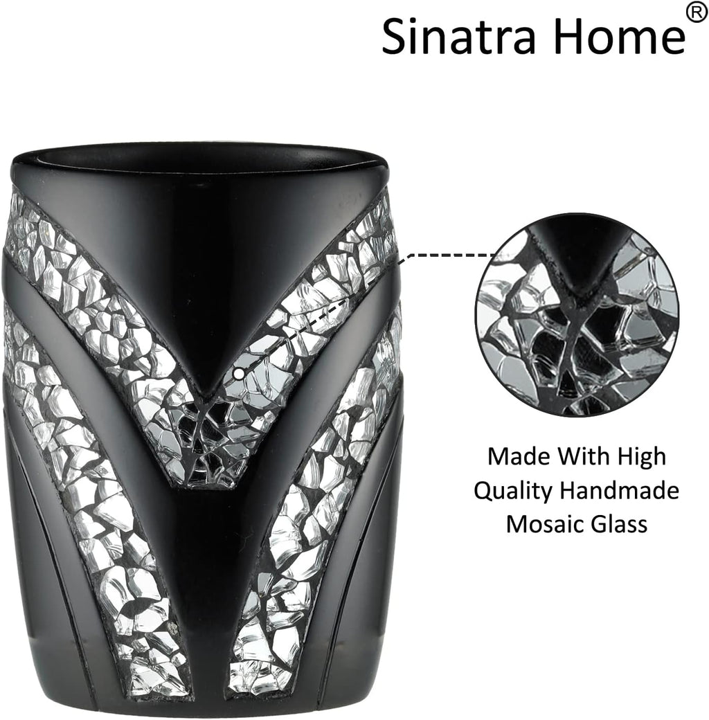 Zahari Home Sinatra Bath Tumbler Toothbrush and Toothpaste Holder Makeup Brushes Organizer, Black