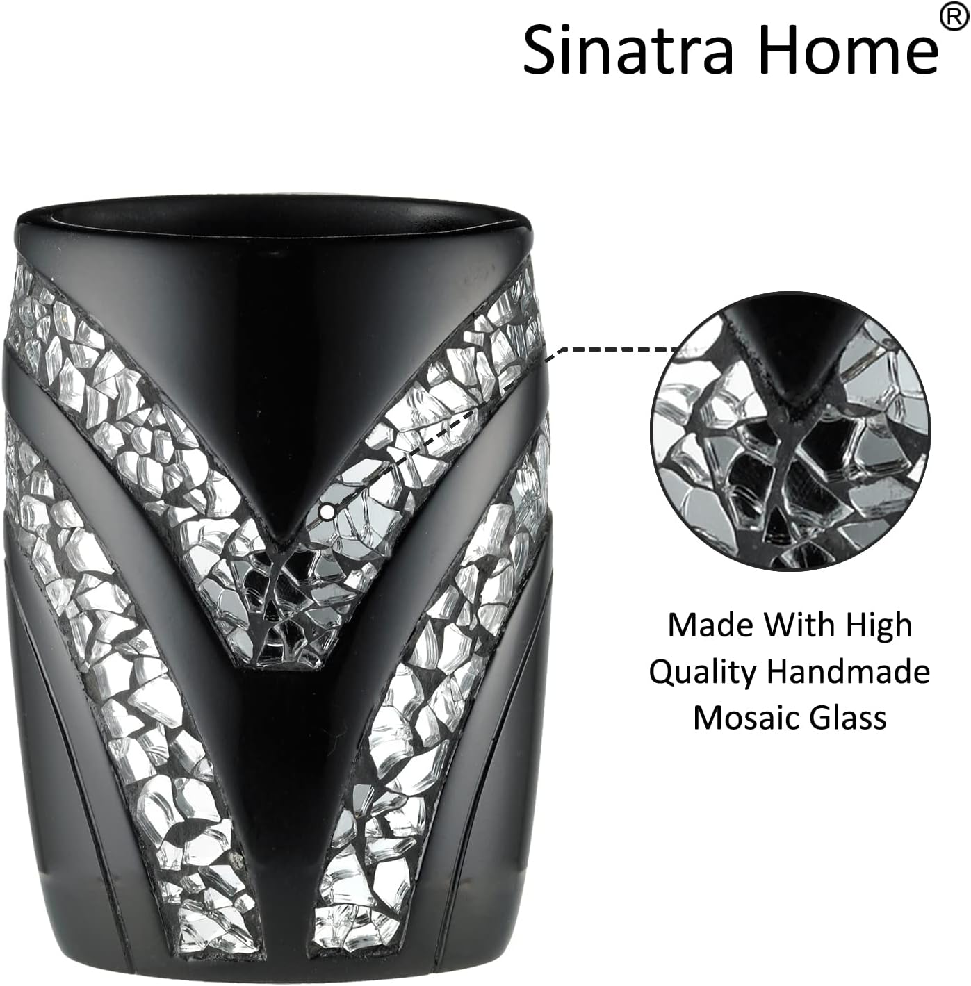 Zahari Home Sinatra Bath Tumbler Toothbrush and Toothpaste Holder Makeup Brushes Organizer, Black
