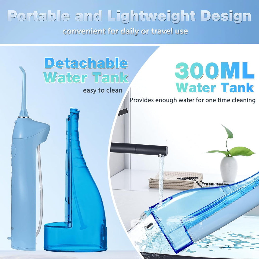 TOVENDOR Electric Water Flosser, Cordless Rechargeable Dental Oral Irrigator IPX7 Waterproof 300ML Travel Water Teeth Cleaner with 5 Tips for Braces Care Teeth Gums Cleaning, Home Office Daily Use