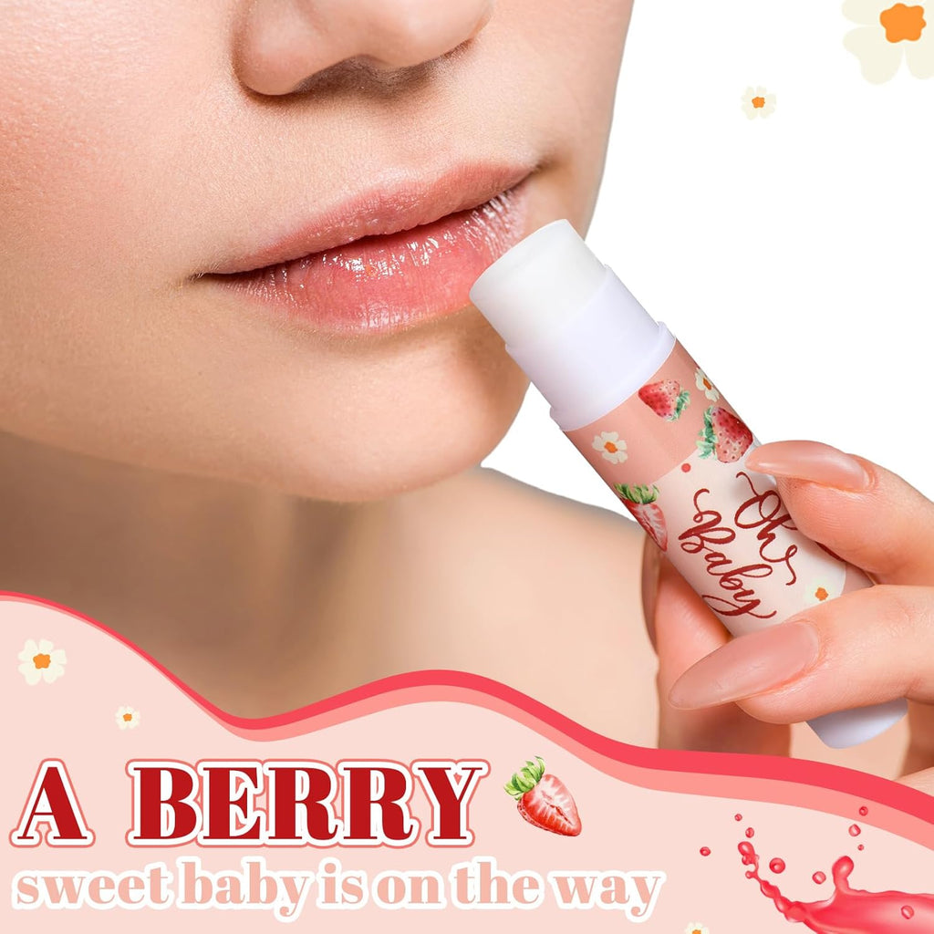 30 Pack Christmas Sweet Strawberry Baby Shower Games Prizes Party Gifts Bulk Lip Balms Favors for Winners Adults Guests Gender Reveal Favors Decorations Baby Shower Souvenirs Stocking Stuffers