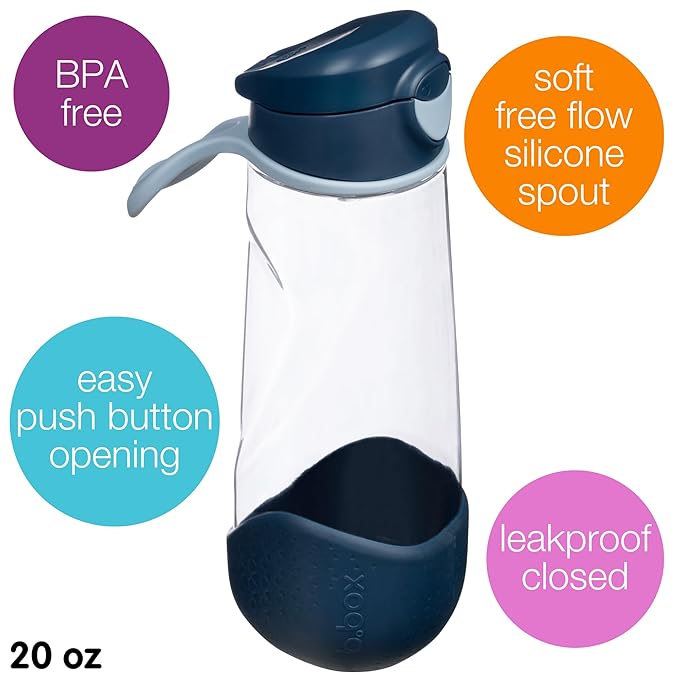 b.box 20 oz Sport Spout Kids Water Bottle for School, Sports, Travel, Daycare. Leakproof, Spill Proof, Dishwasher Safe. Easy Grip Triangle Shape, Durable Tritan Material. BPA Free.