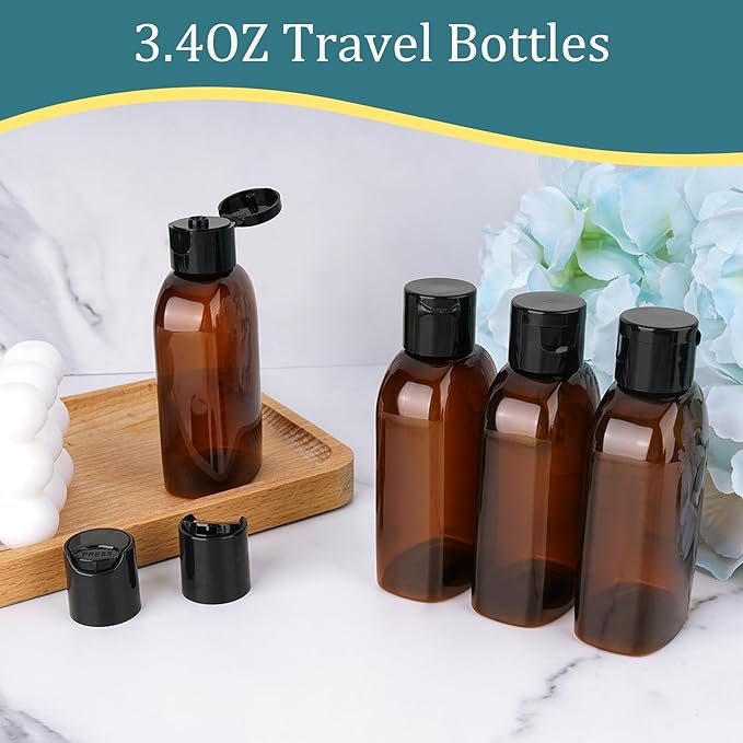 Cosywell Travel Shampoo Bottles 4pcs 3.4oz TSA Approved for Toiletries - Leak Proof Empty Lotion Containers With Flip Cap - Small Plastic Squeeze Bottles