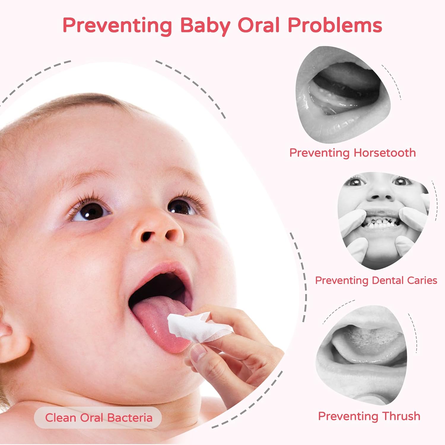 Mouth Wipes Cotton Pure Water, Finger Toothbrush Unscented Sensitive, Lint Free, Baby Oral Care for Gums, Teeth and Tongue Cleaning, Individually Wrapped 30 Packs