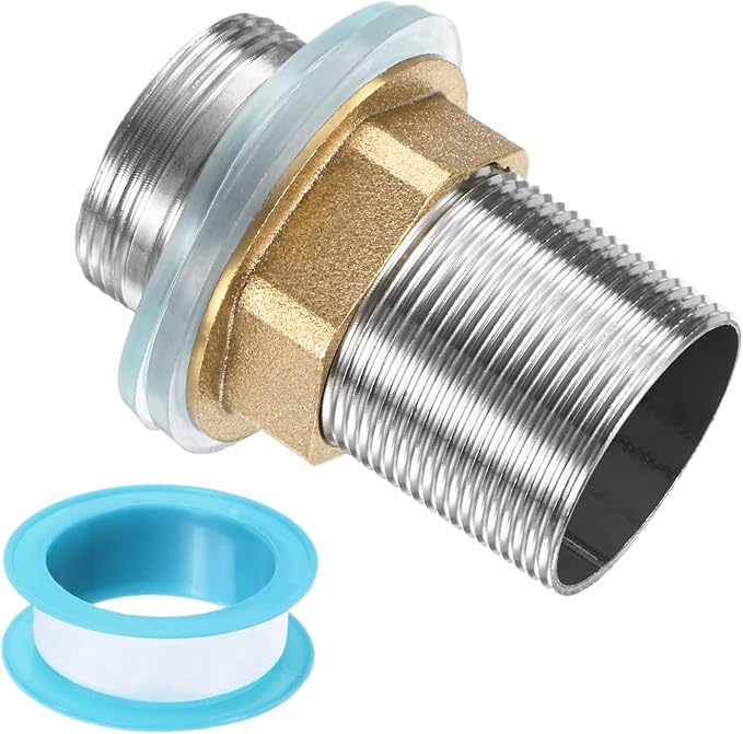 uxcell Faucet Mount Extension Shank 2.4"x 1.25" Stainless Steel Pipe Faucet Extension Nipple Locknut Kit Extension Threaded Lengthen Fixed High Foot with Raised Nut and Gasket Fittings