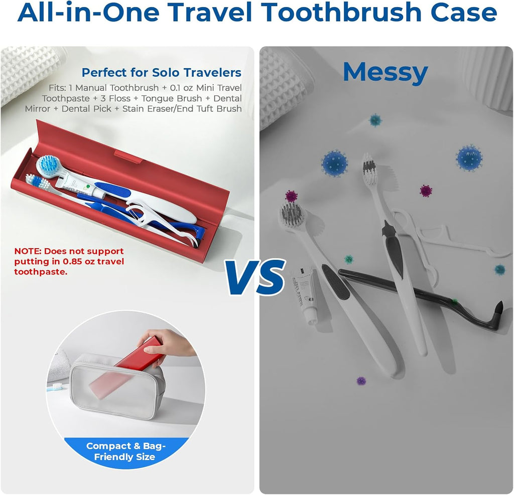 Wider Aluminum Toothbrush Travel Case, Portable Travel Toothbrush Holder, Durable Manual Toothbrush Box Container for Traveling, Bathroom, Camping, Business Trip-Not for 0.85oz Toothpaste, Red