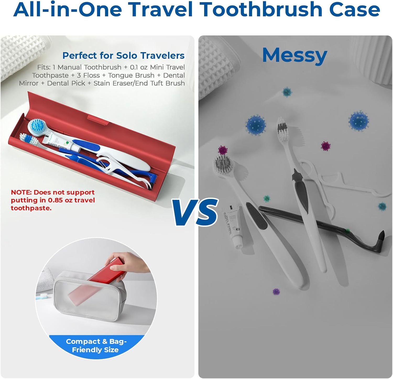 Wider Aluminum Toothbrush Travel Case, Portable Travel Toothbrush Holder, Durable Manual Toothbrush Box Container for Traveling, Bathroom, Camping, Business Trip-Not for 0.85oz Toothpaste, Red