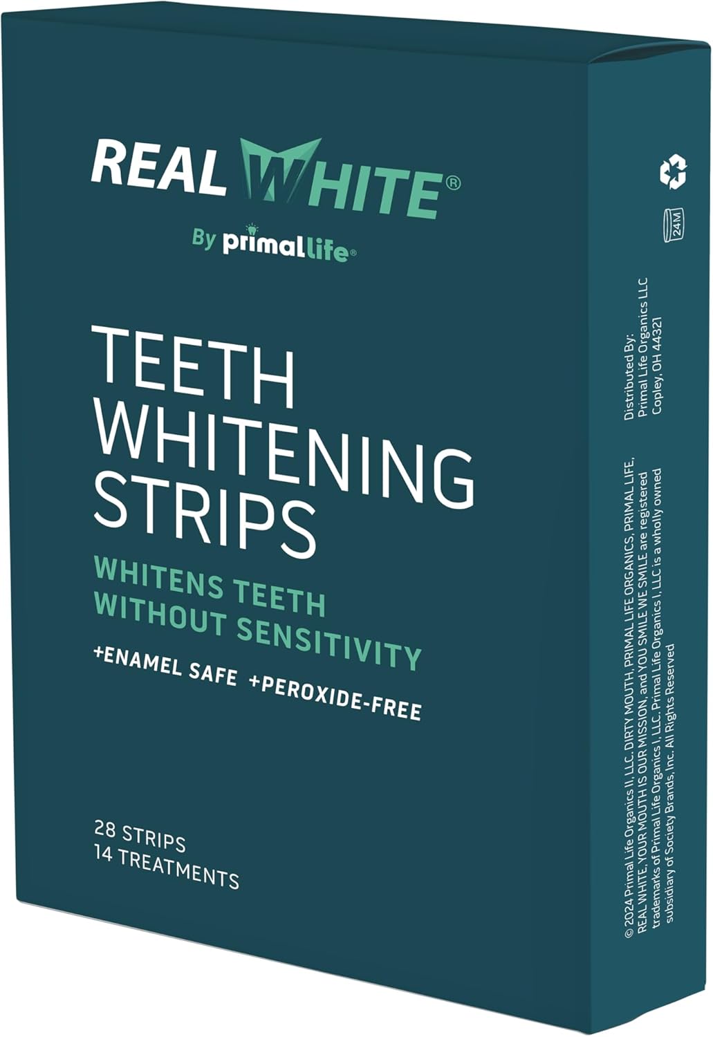 Primal Life Organics Real White Teeth Whitening Strips, All-Natural, Peroxide-Free, 28 Strips, 14 Treatments