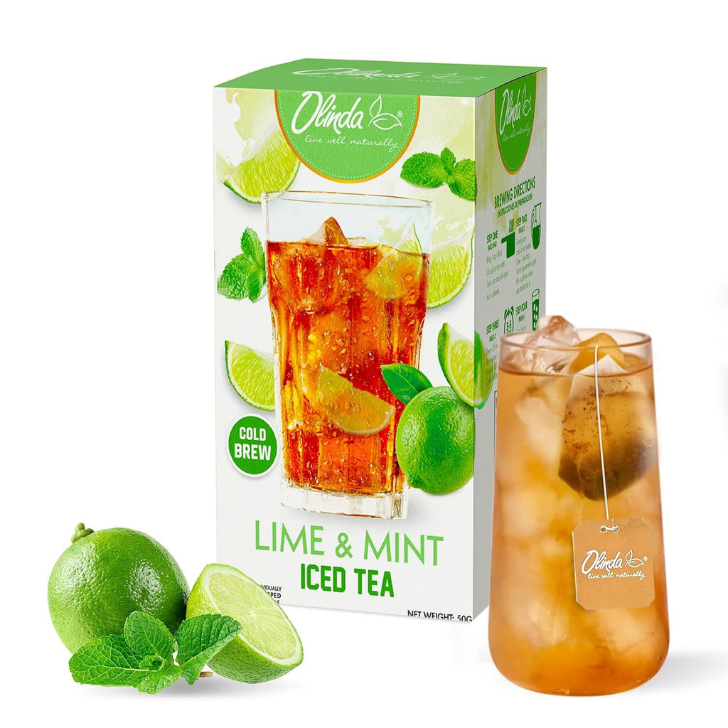 Olinda Lime & Mint Iced Tea Organic Herbal Sugar Free Minty Hot and Cold Brew Supports Healthy Digestion Naturally Caffeinated Refreshing Peppermint Tea Individually Wrapped 25 Tea Bags Christmas Gift