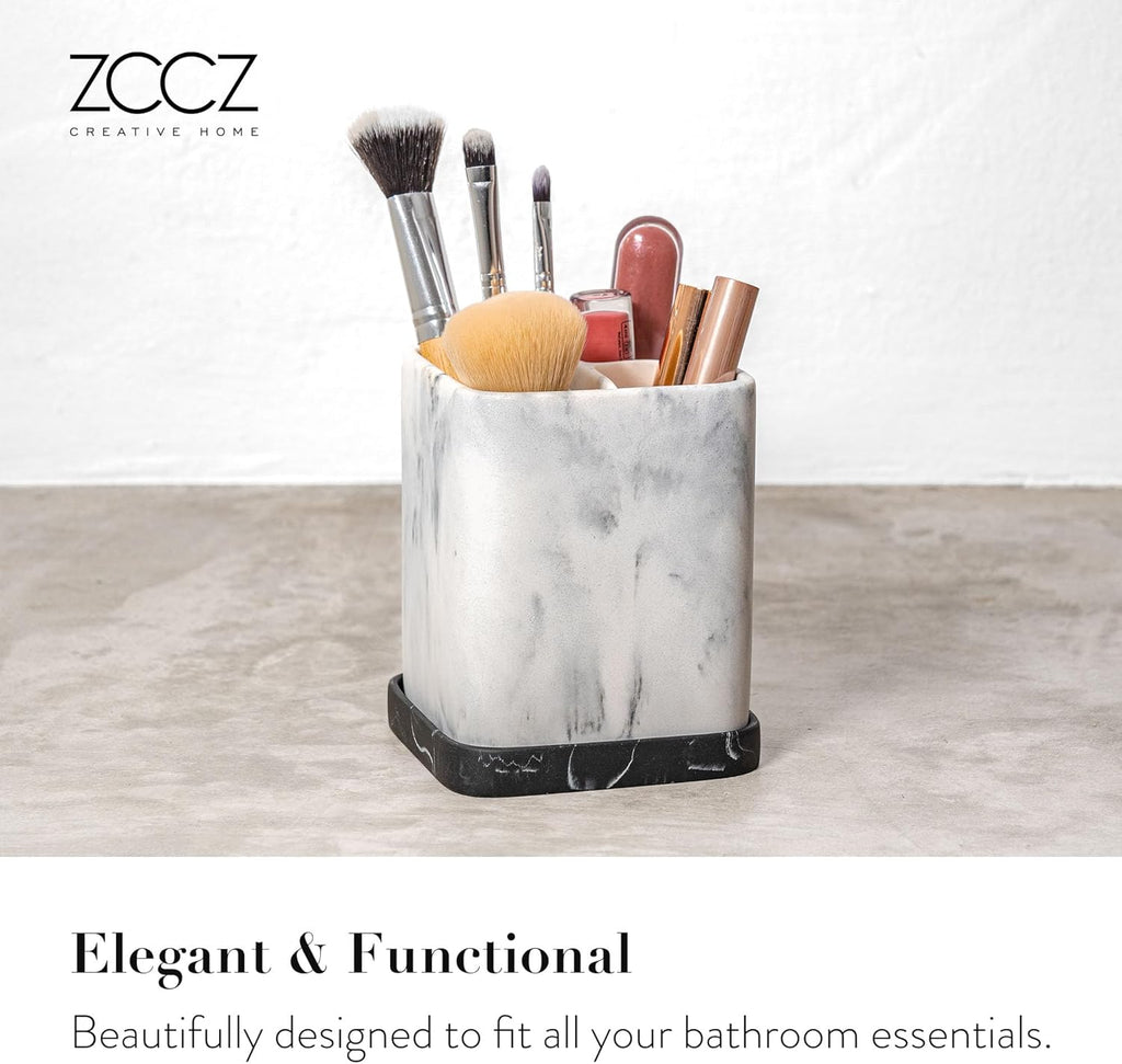 zccz Toothbrush Holder, Countertop Marble Look Electric Toothbrush Toothpaste Makeup Brush Razor Holder Stand Bathroom Organizer with Detachable Tray
