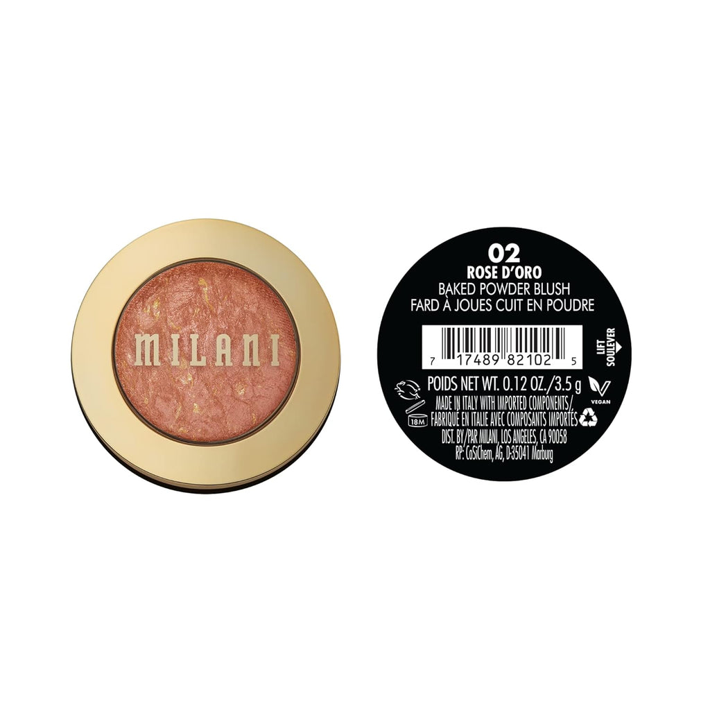 Milani Baked Blush, Powder Blush for Cheeks, Cruelty Free Makeup - Shape, Contour & Highlight Face for a Shimmery or Matte Finish -Rose D'oro
