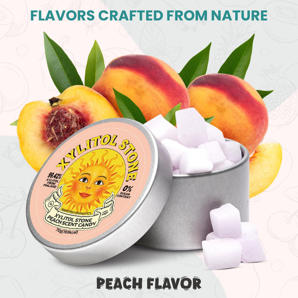 Xylitol Stone Sugar Free Candy - Vegan & Keto Friendly Unique Hard Candy - 100% Natural Flavor Candies - Gluten Free & Non-GMO Breath Freshener Low Calorie Mints - Pack of 1 (Peach)
