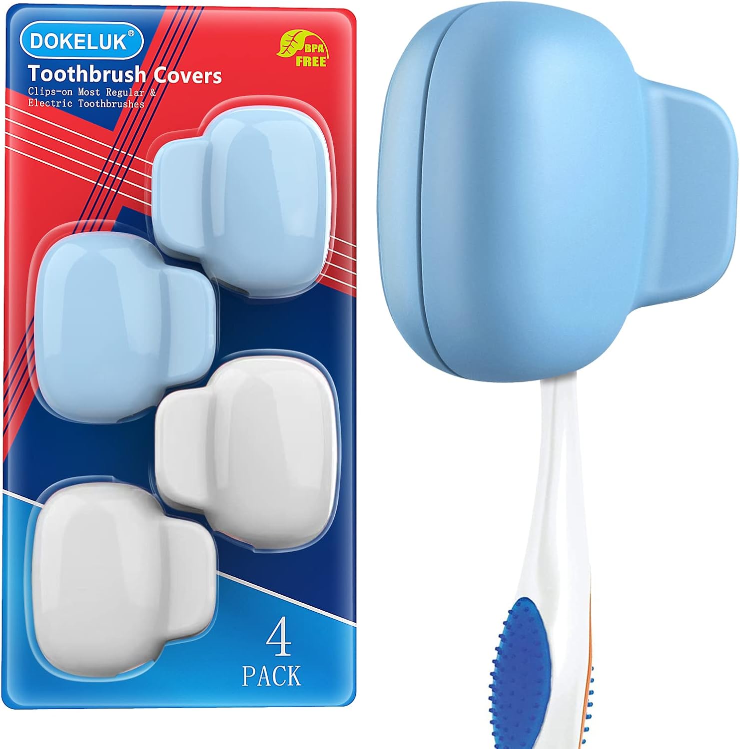 Toothbrush Covers Caps Family Pack:Tooth Brush Coveres Travel Case Protector Plastic Clip for Household Travel, Fits Electronic and Manual Toothbrushes for Adults Kids (Blue-W)