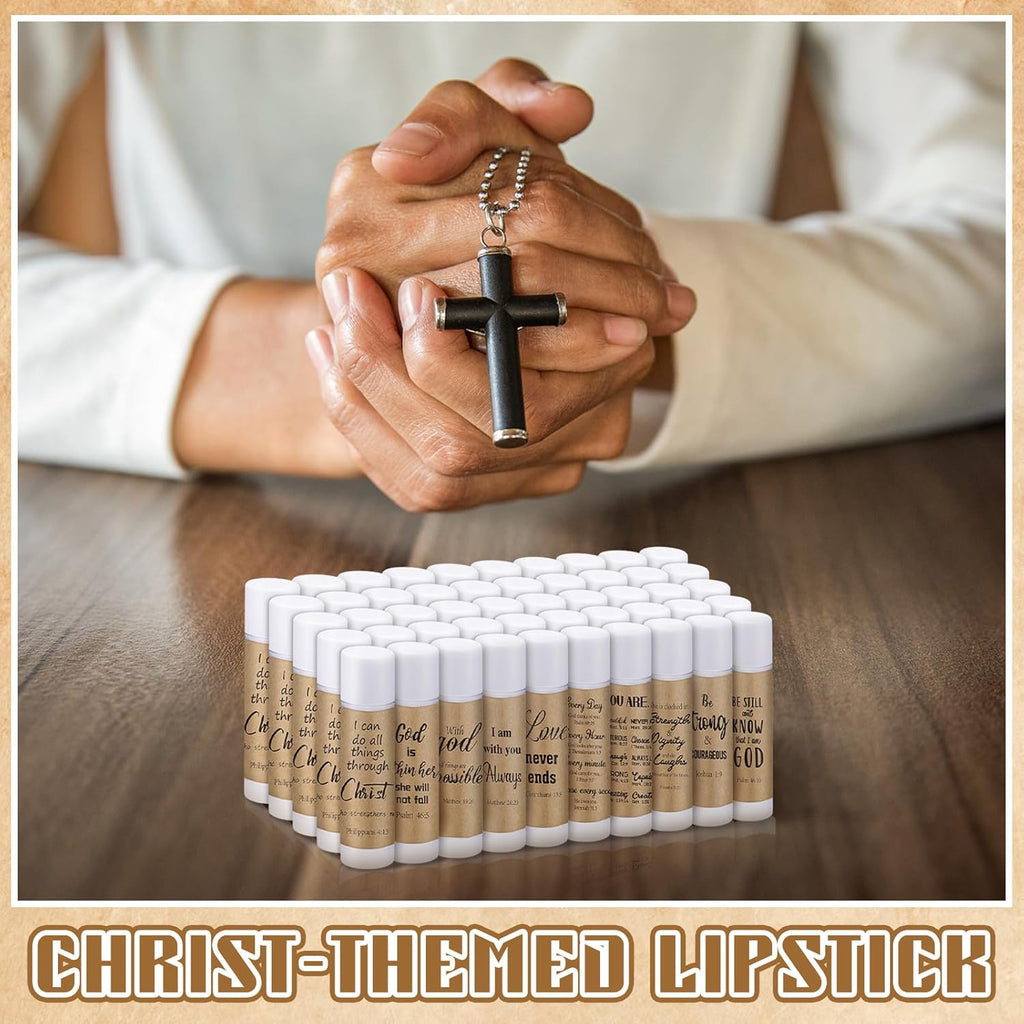 50 Pack Christian Religious Gifts Bulk Lip Balms for Women Men Religious Church Party Favors Bulk Bible Verse Lip Balm with Scripture Inspirational Gifts for Coworkers Staff Employee
