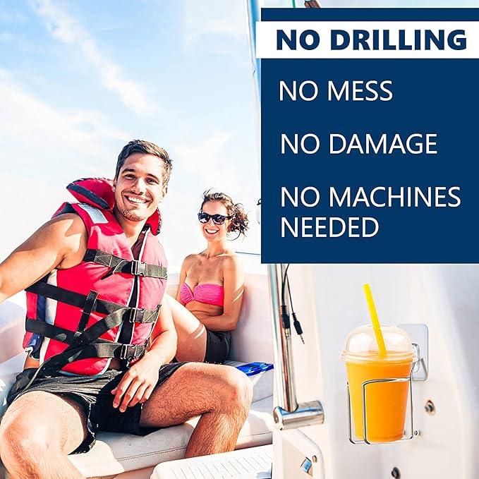 Skywin Large Cup, Water Bottle & Tumbler Holder Organizer (Adhesive Mount)- 4 Pack – Heavy-Duty Stainless Steel Drink Holder for Boats, Trucks, Cars, RVs & Yachts, Fits Large Tumblers, Bottles & Cans