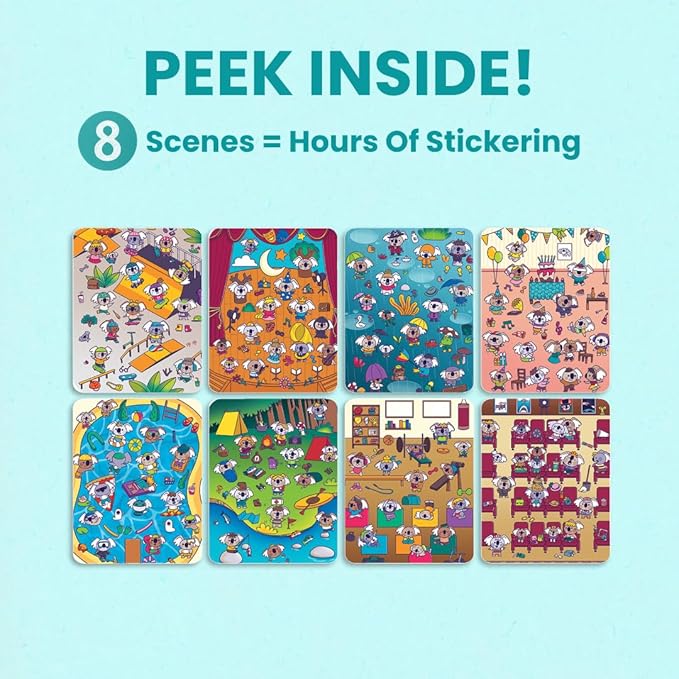 CUPKIN Koalas Sticker Book Activity for Kids, Toddler Airplane Travel Essentials, 300+ Koala Stickers for Children + 8 Scenes + Coloring Pages, Koala Bear Lover Gift Kids Crafts for Ages 2–8