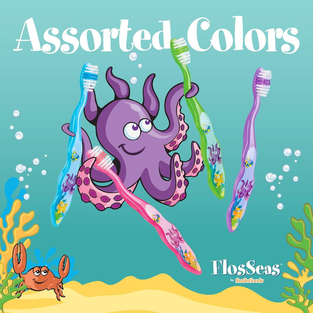 Practicon FlosSeas Child Dental Care Kit, Travel Size Bundle w/Assorted Color Toothbrush, Kids Toothpaste and Flossers, TSA Friendly Kids Oral Care Kit