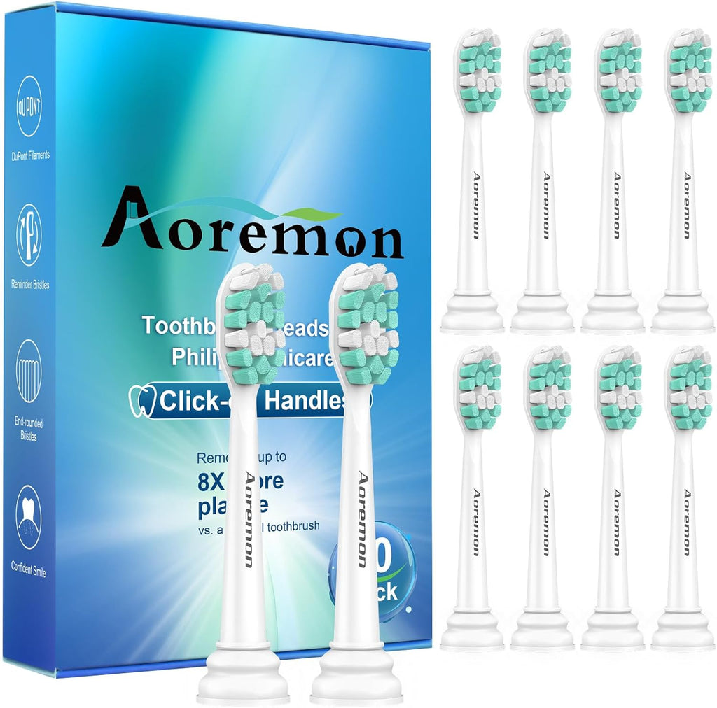 Aoremon Replacement Heads for Philips Sonicare 4100 5100 5300 6100 Electric Toothbrush and fit for Most Phillips Sonicare Click-on Model-10 Pack