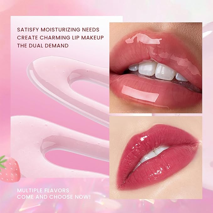 Dulele Fruit Flavoured Plumping Lip Oil, 4PCS Hydrating Lip Glow Oil, Moisturizing Nourishing Lip Gloss, Transparent Toot Lip Balm, Care and Soften Dry Lips