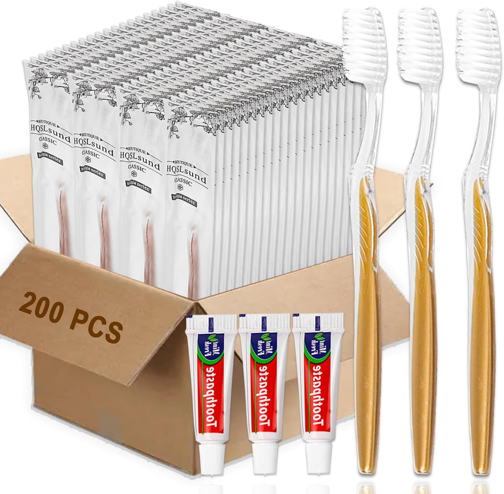 200 Pack Disposable Toothbrushes with Toothpaste Bulk Individually Wrapped, Travel Toothbrushes with Medium Soft Bristle, Manual Travel Toothbrush Kit for Adults, Kids